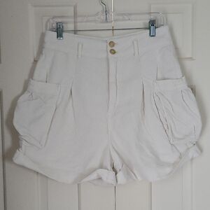Free People Womens White Corduroy High Waist Shorts Sz 12 Flawed
